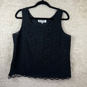 Diversity Blouse Tank Top Womens‎ 14 Black Floral Lace Scoop Neck Lined Pullover